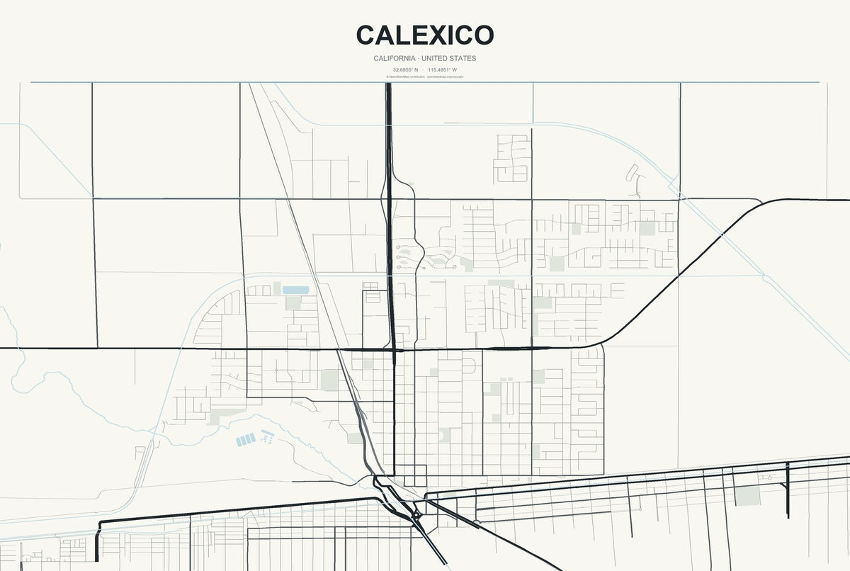 Calexico, California City Map Aluminum Sign in Headline Atlas style