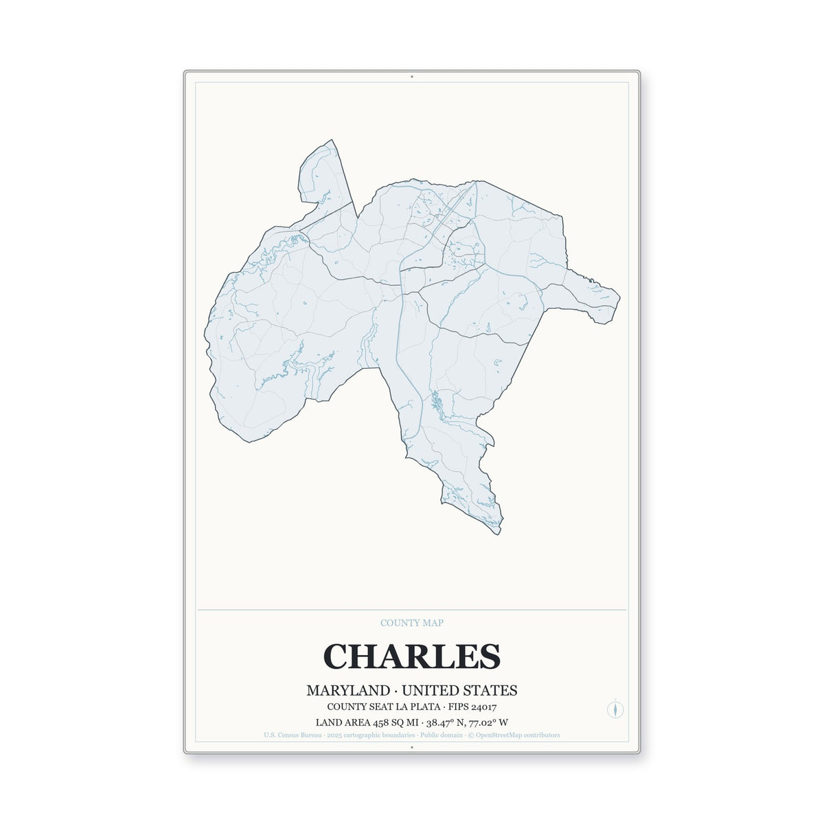 Charles County, Maryland Map Aluminum Sign in Gallery Air style