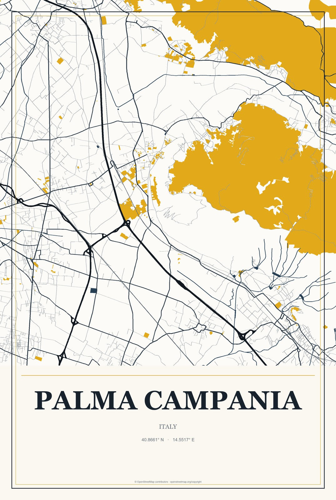 Palma Campania, Italy City Map Aluminum Sign in Citrine Modern style