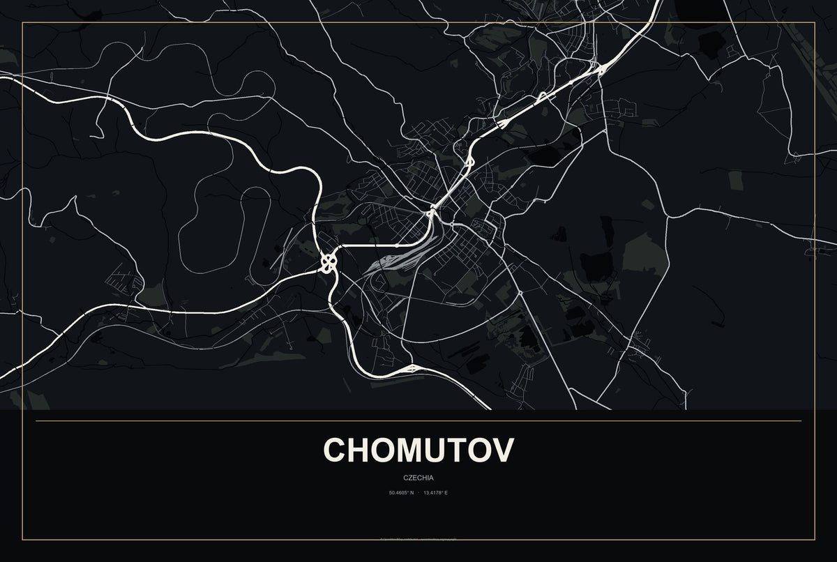 Chomutov, Czechia City Map Aluminum Sign in Metropolitan Noir style
