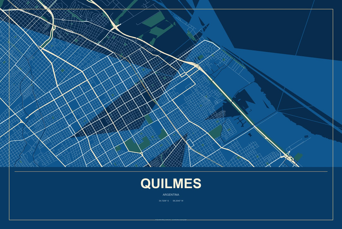 Quilmes, Argentina City Map Aluminum Sign in Harbor Cobalt style