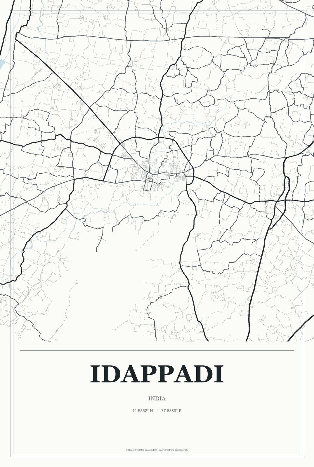 Idappadi, India City Map Aluminum Sign in Gallery Air style