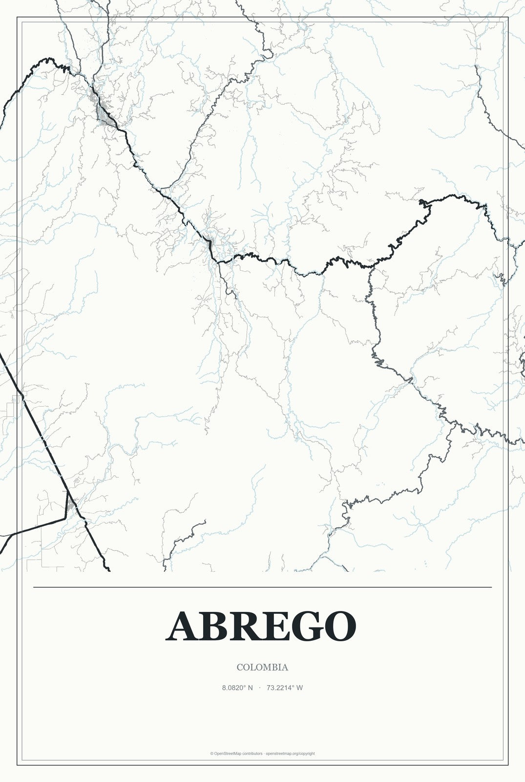 Abrego, Colombia City Map Aluminum Sign in Gallery Air style