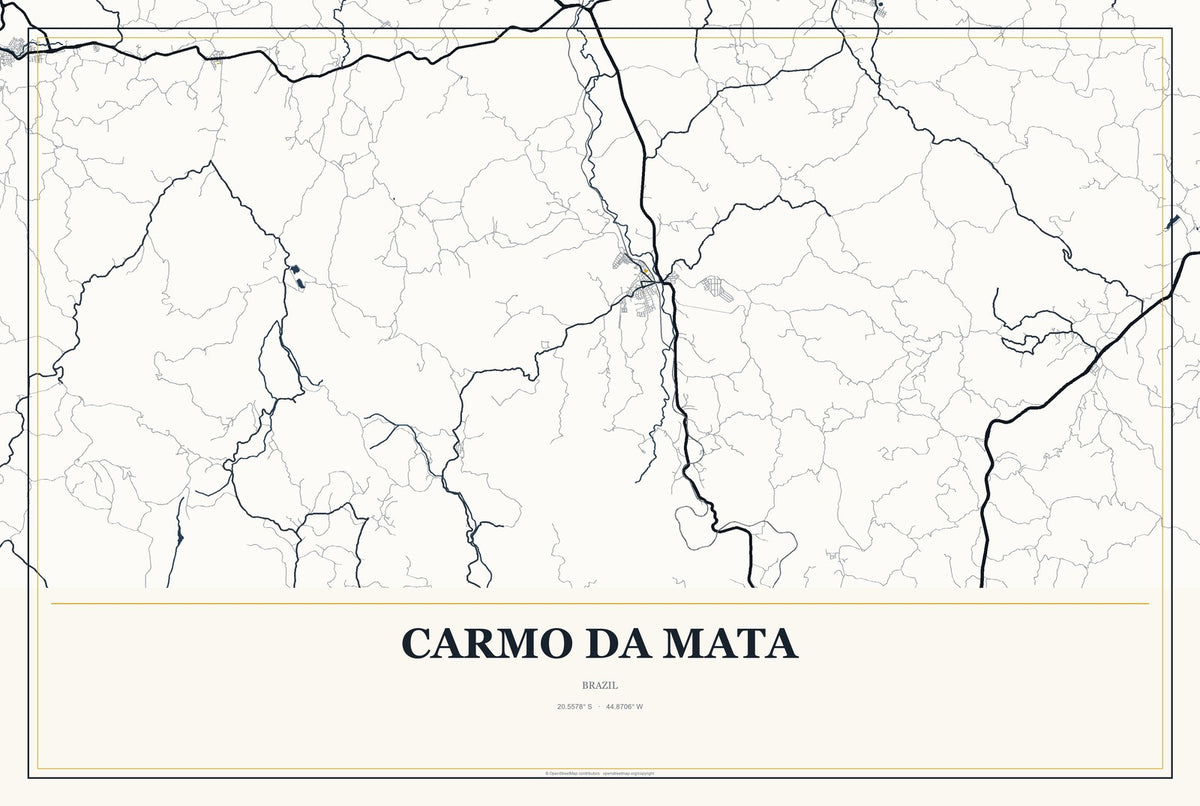Carmo da Mata, Brazil City Map Aluminum Sign in Citrine Modern style
