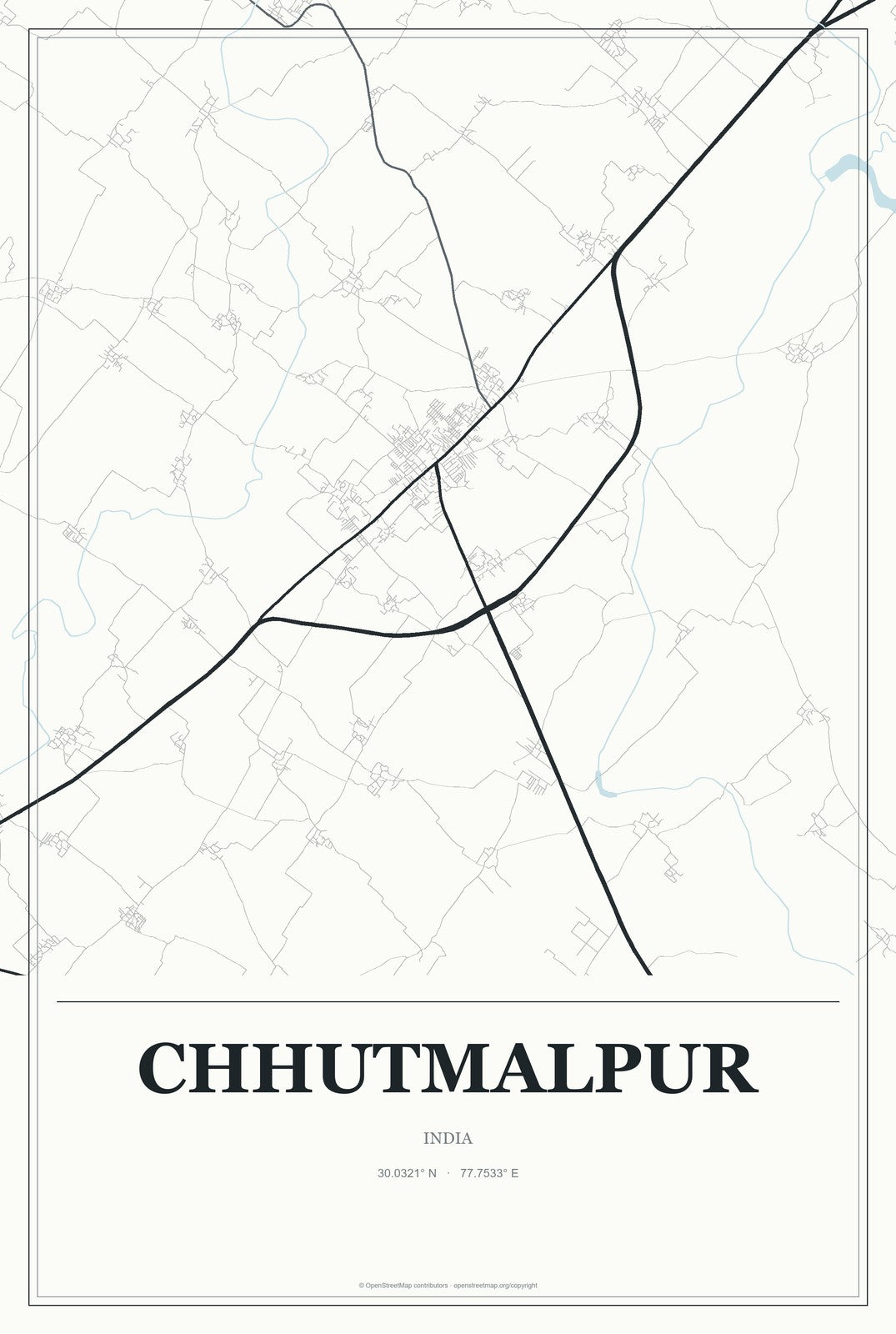 Chhutmalpur, India City Map Aluminum Sign in Gallery Air style