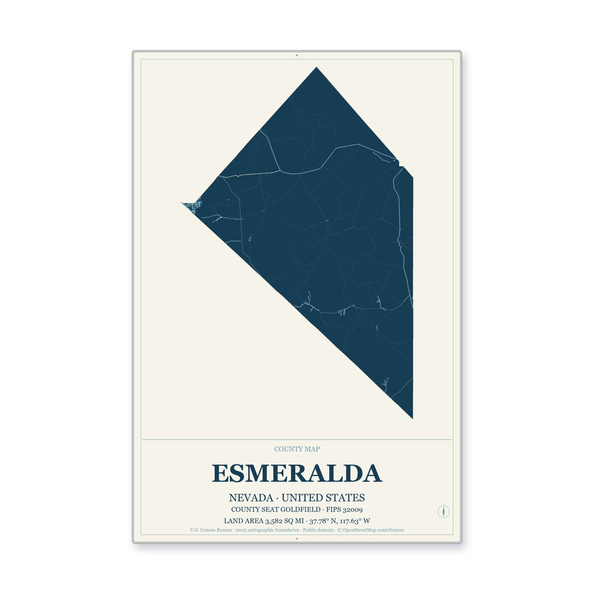 Esmeralda County, Nevada Map Aluminum Sign in Coastal Cutout style