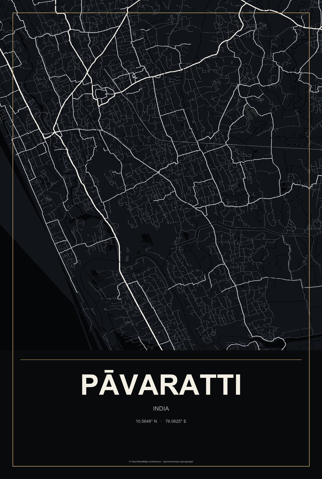 Pāvaratti, India City Map Aluminum Sign in Metropolitan Noir style