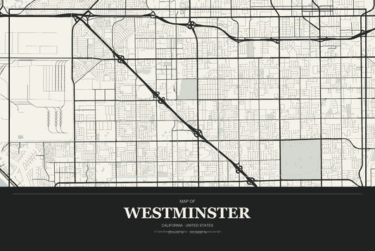 Westminster, California City Map Aluminum Sign in Museum Plaque style