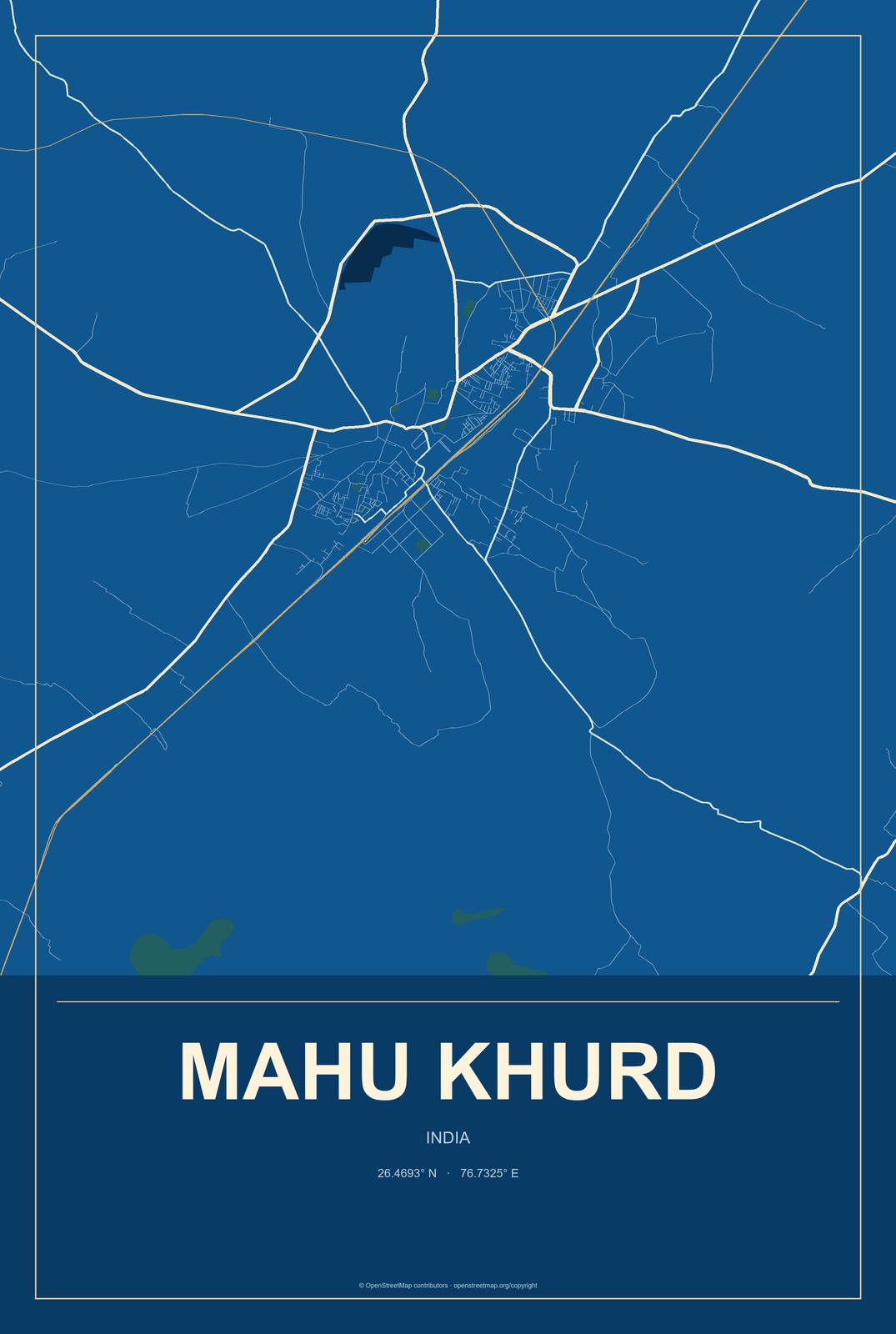 Mahu Khurd, India City Map Aluminum Sign in Harbor Cobalt style