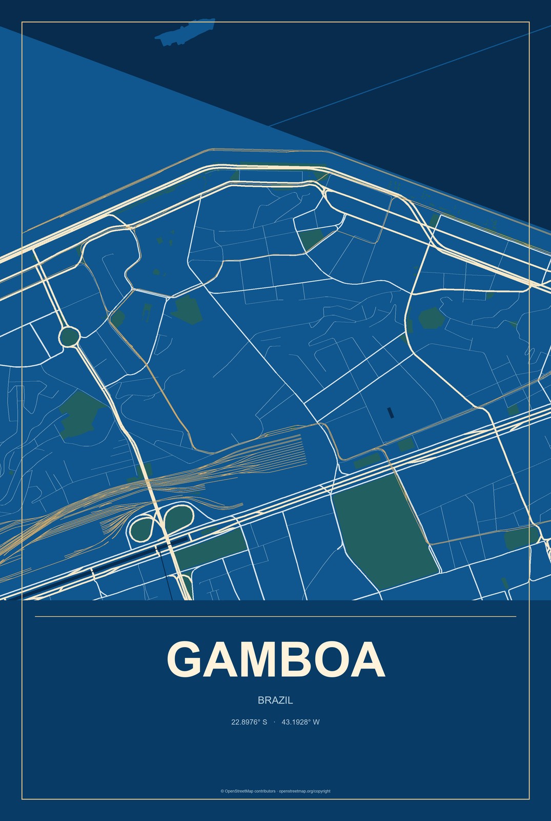 Gamboa, Brazil City Map Aluminum Sign in Harbor Cobalt style