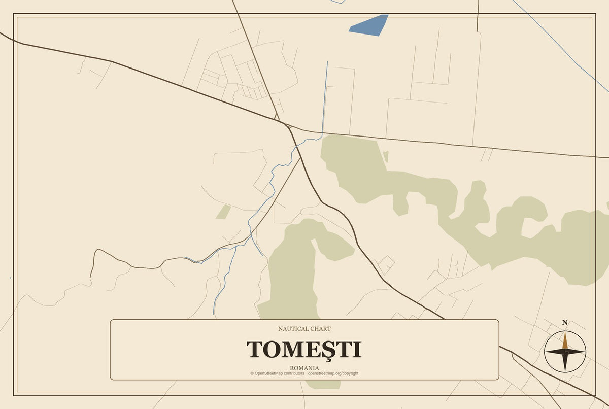 Tomeşti, Romania City Map Aluminum Sign in Heritage Nautical style