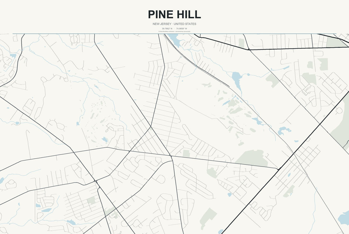 Pine Hill, New Jersey City Map Aluminum Sign in Headline Atlas style