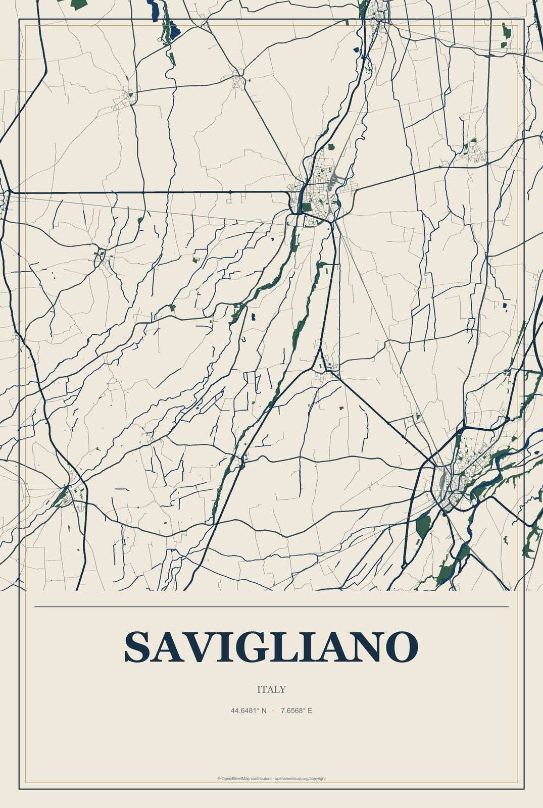Savigliano, Italy City Map Aluminum Sign in Coastal Cutout style