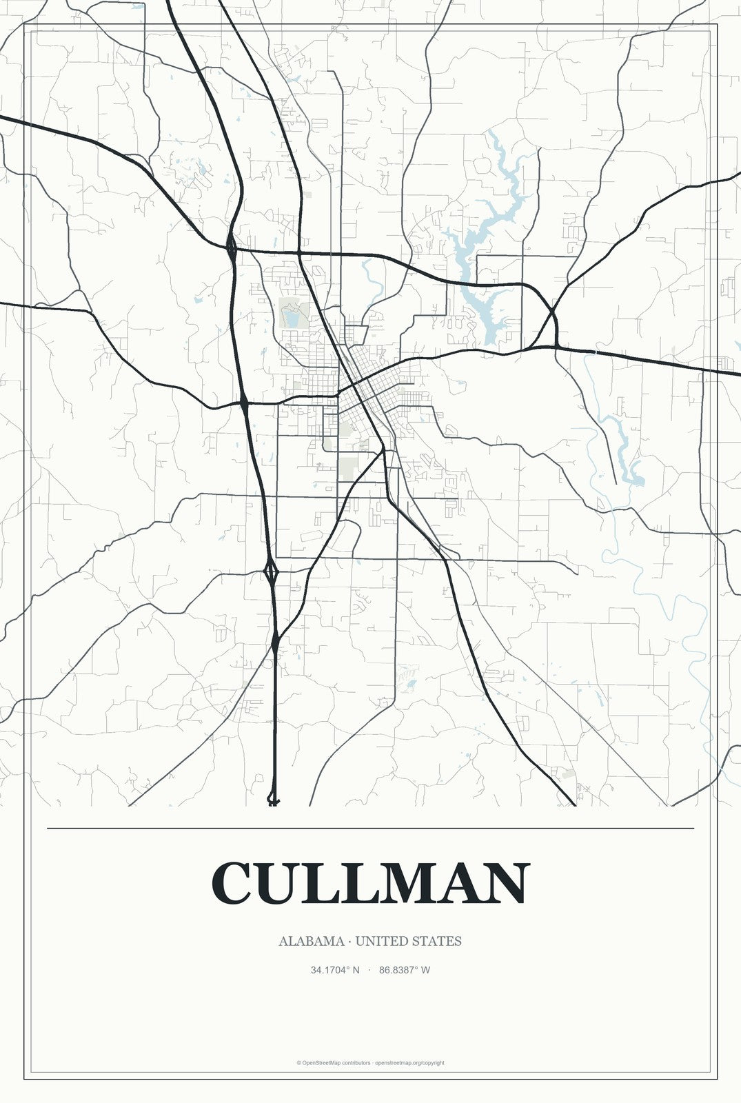 Cullman, Alabama City Map Aluminum Sign in Gallery Air style