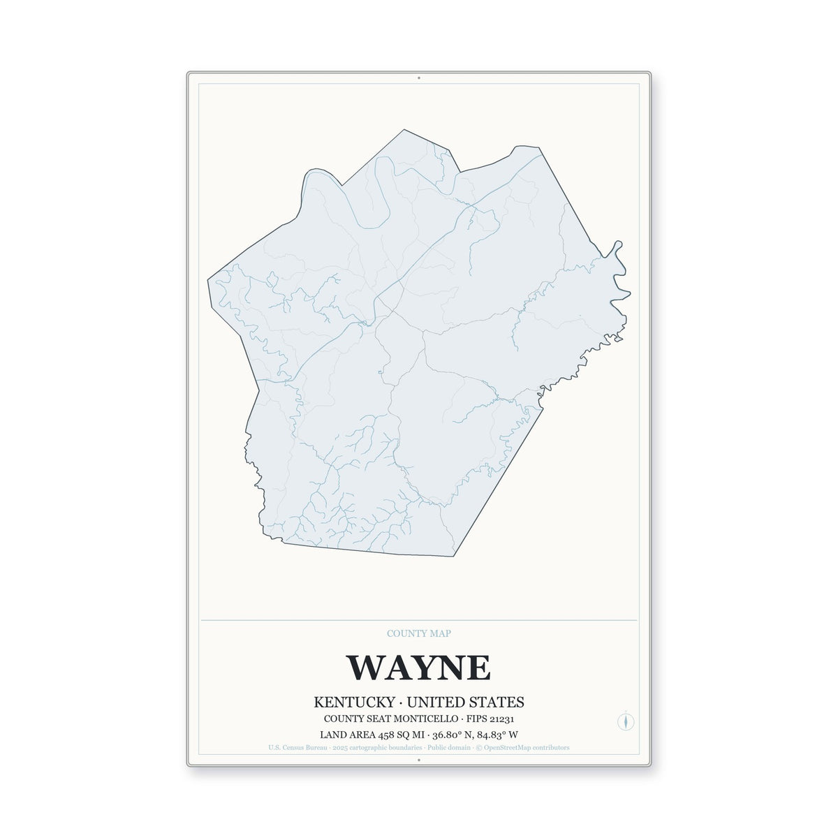Wayne County, Kentucky Map Aluminum Sign in Gallery Air style