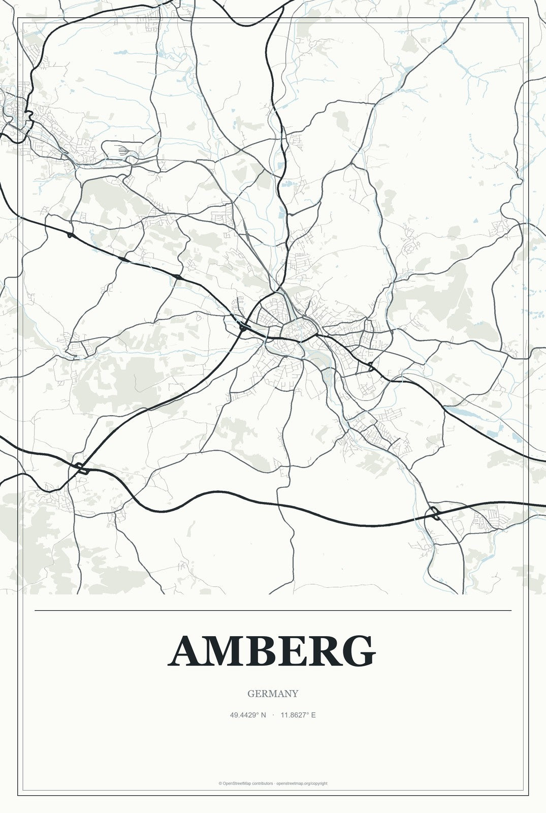 Amberg, Germany City Map Aluminum Sign in Gallery Air style