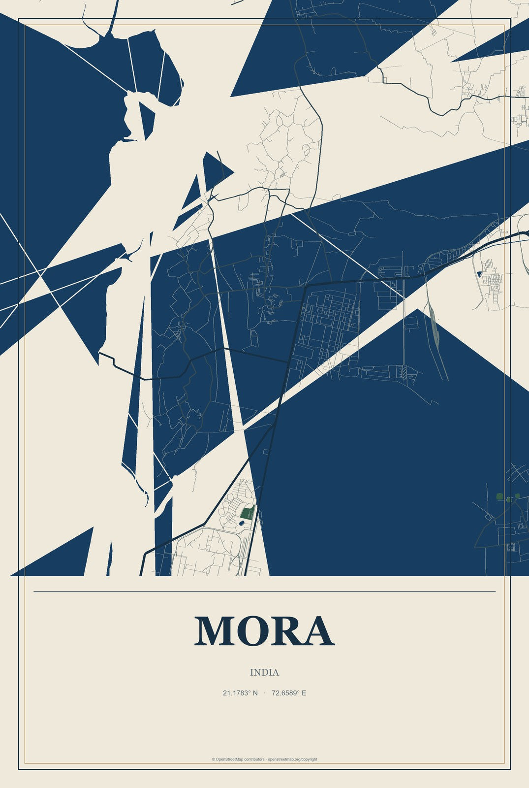 Mora, India City Map Aluminum Sign in Coastal Cutout style