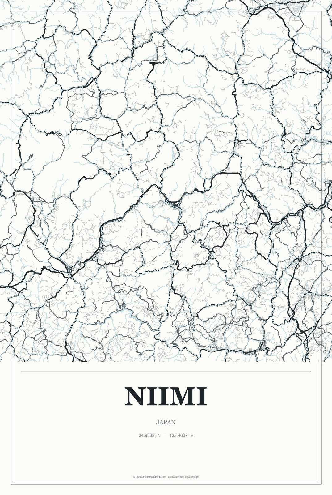 Niimi, Japan City Map Aluminum Sign in Gallery Air style