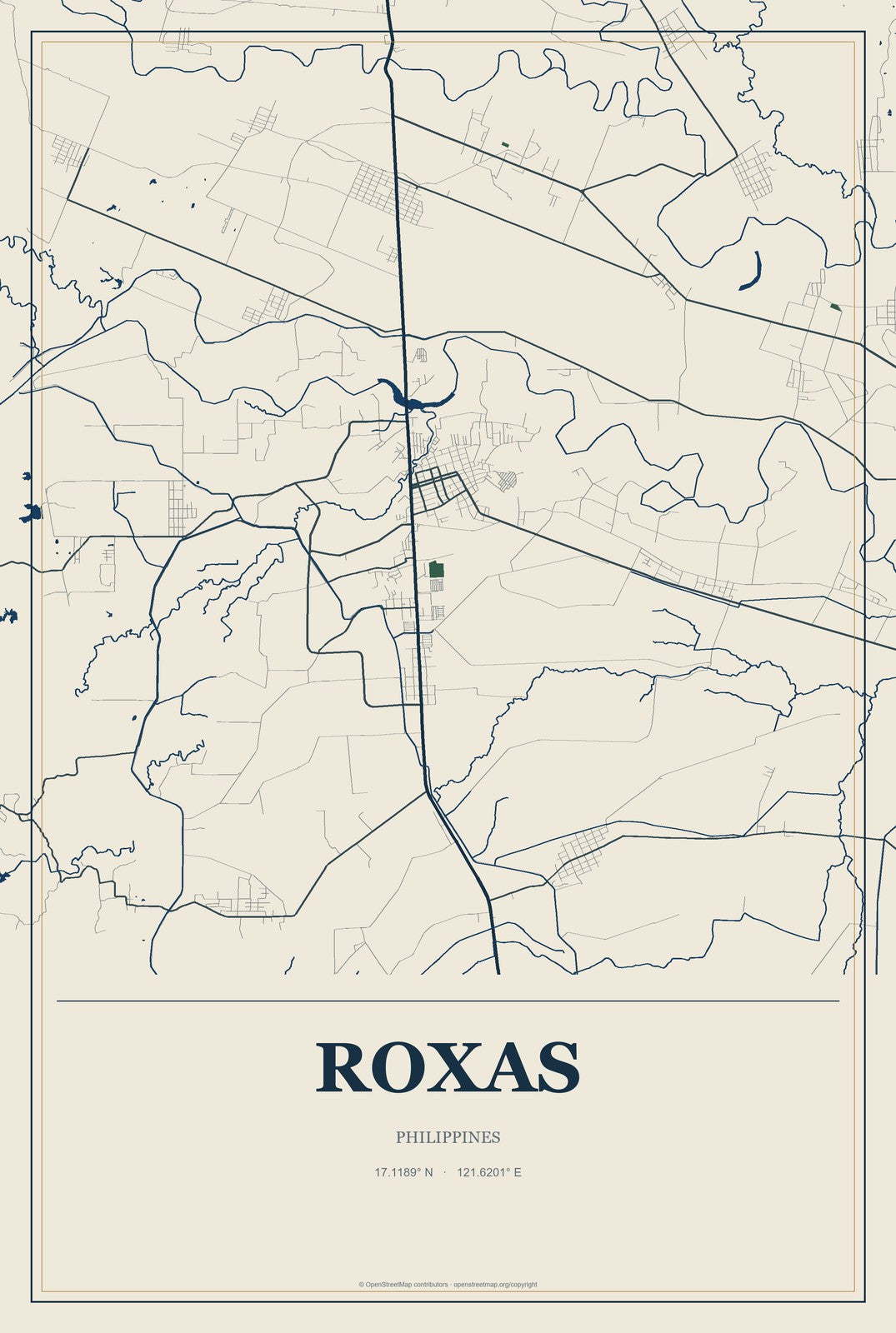 Roxas, Mimaropa, Philippines City Map Aluminum Sign in Coastal Cutout style