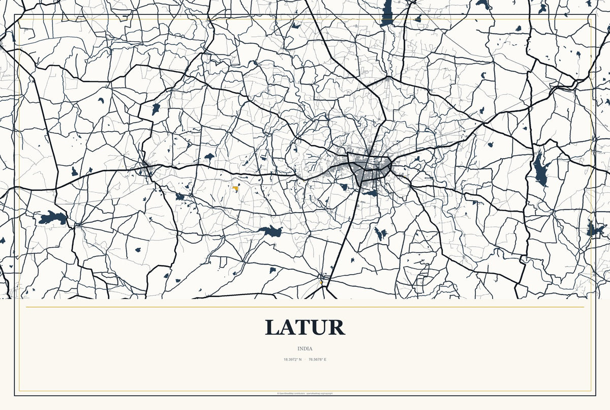 Latur, India City Map Aluminum Sign in Citrine Modern style
