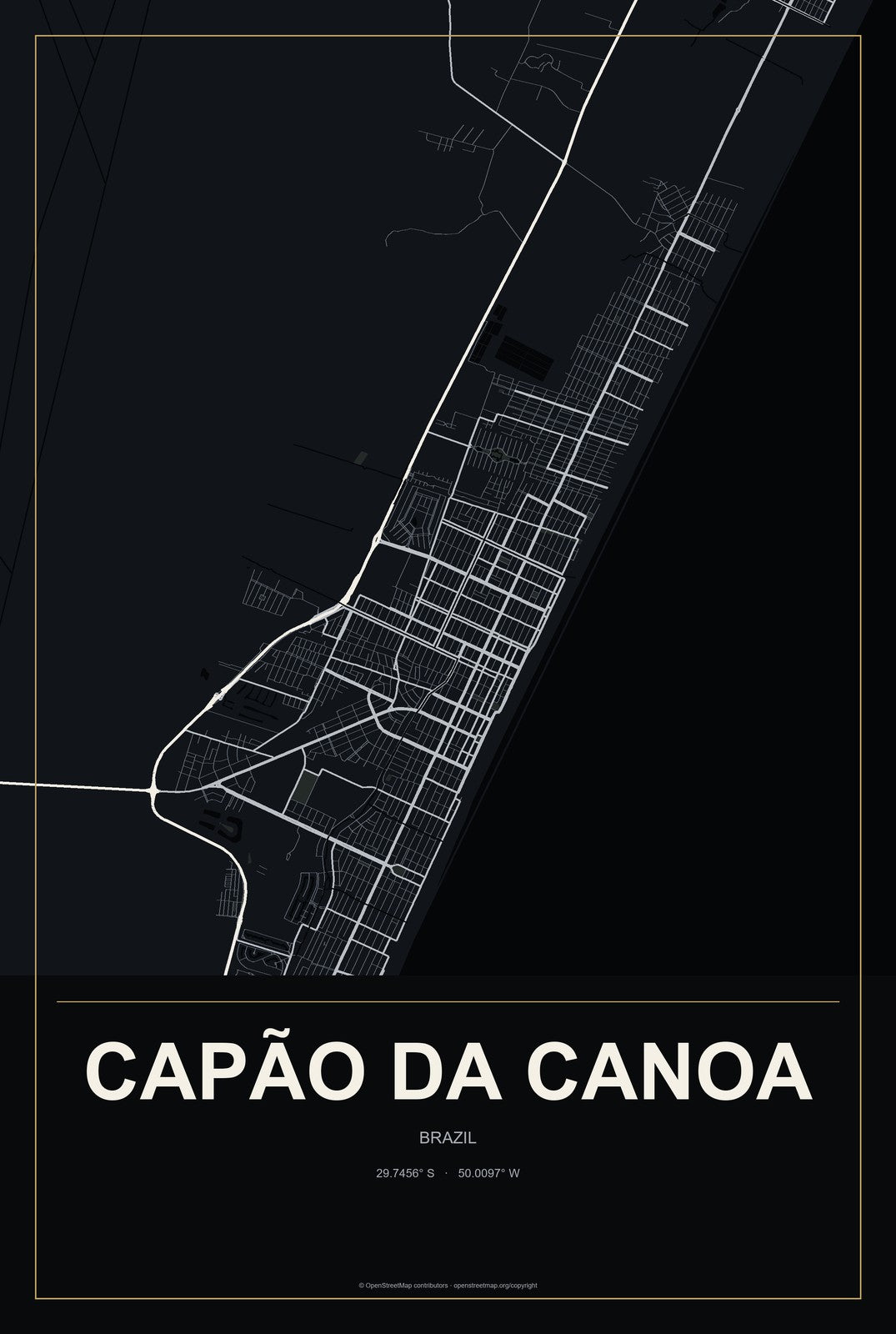 Capão da Canoa, Brazil City Map Aluminum Sign in Metropolitan Noir style