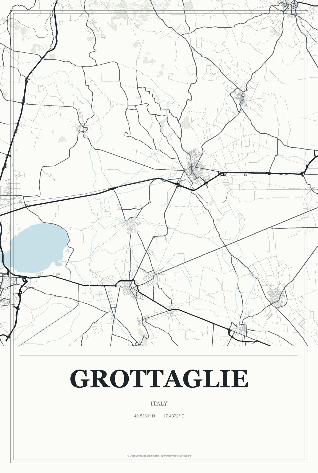 Grottaglie, Italy City Map Aluminum Sign in Gallery Air style