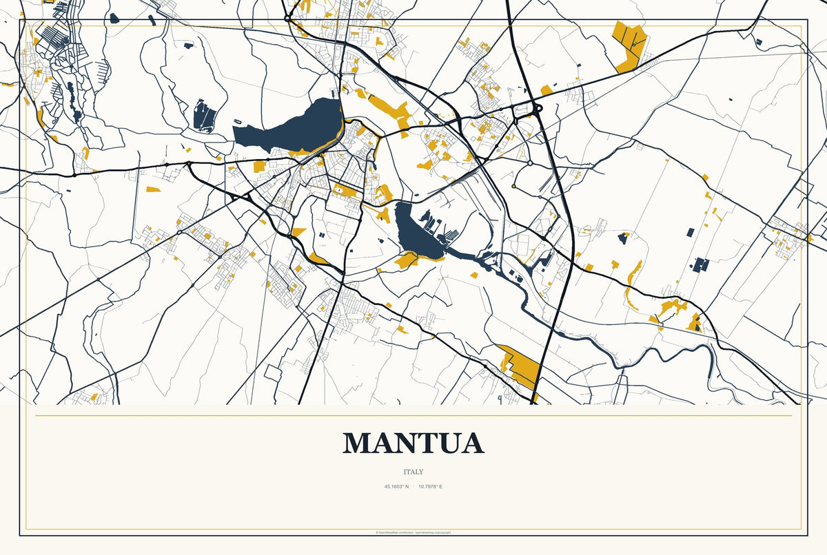Mantua, Italy City Map Aluminum Sign in Citrine Modern style