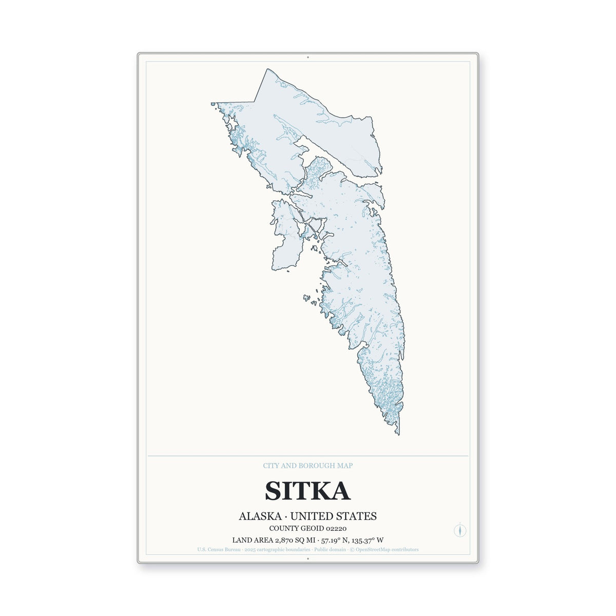 Sitka City and Borough, Alaska Map Aluminum Sign in Gallery Air style