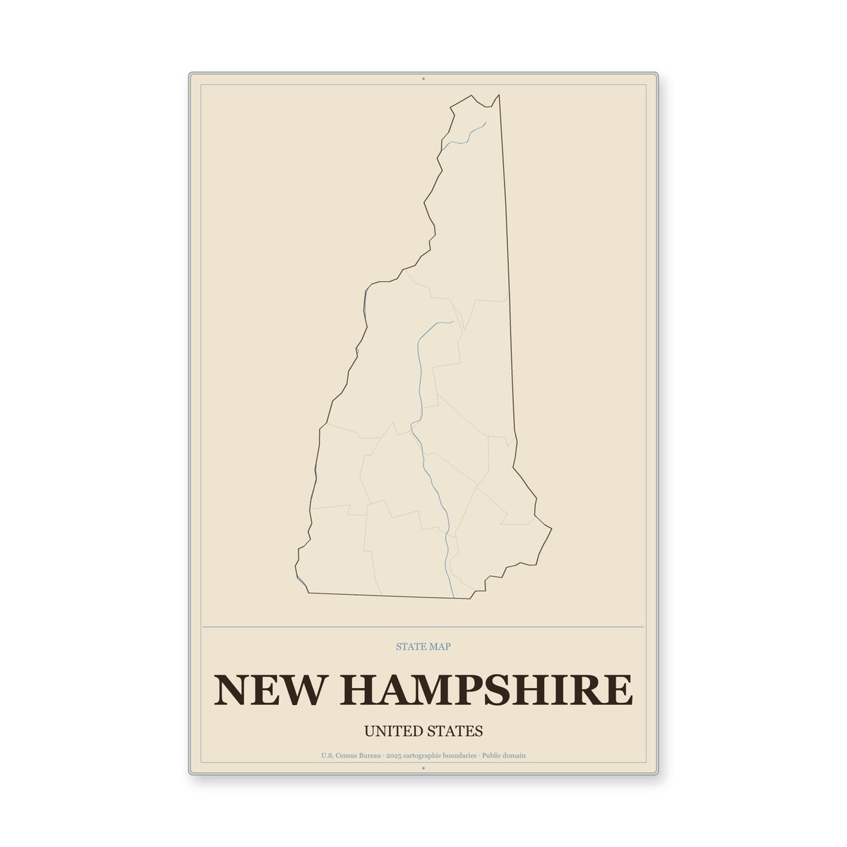 New Hampshire state map aluminum sign in Heritage Nautical style