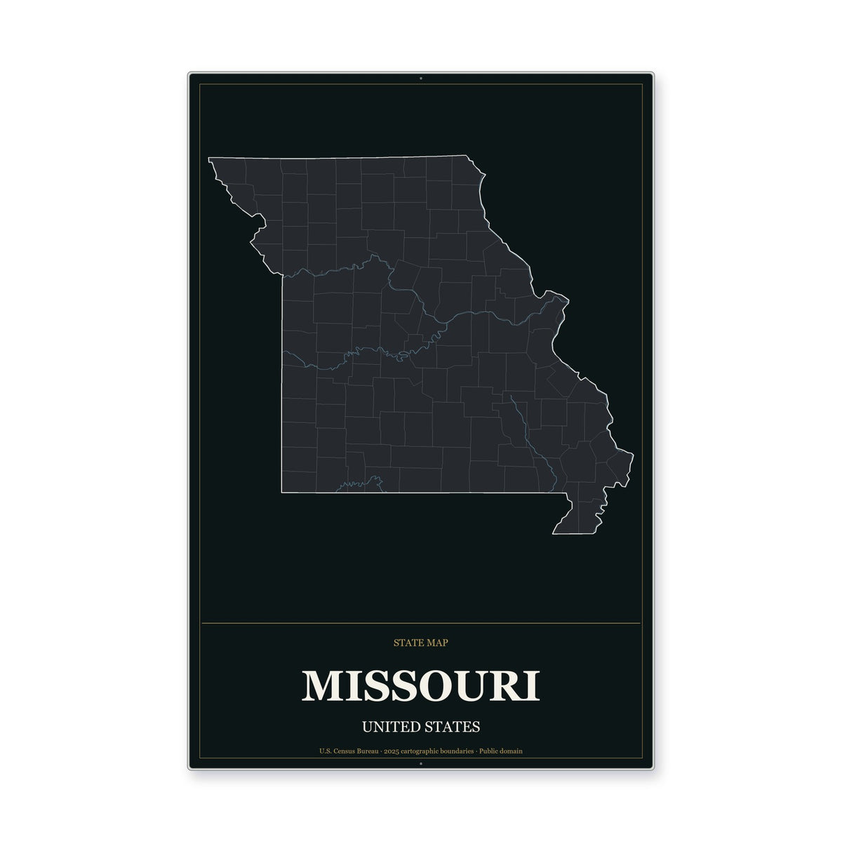 Missouri state map aluminum sign in Metropolitan Noir style