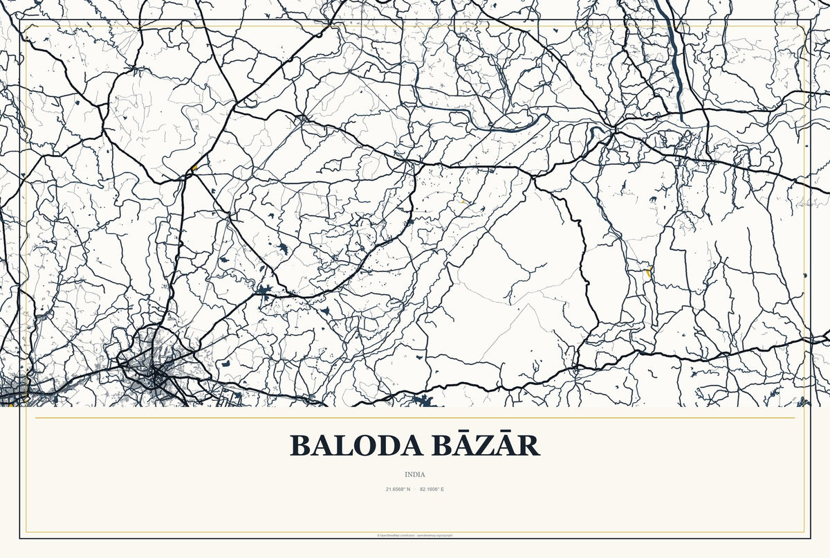 Baloda Bāzār, India City Map Aluminum Sign in Citrine Modern style