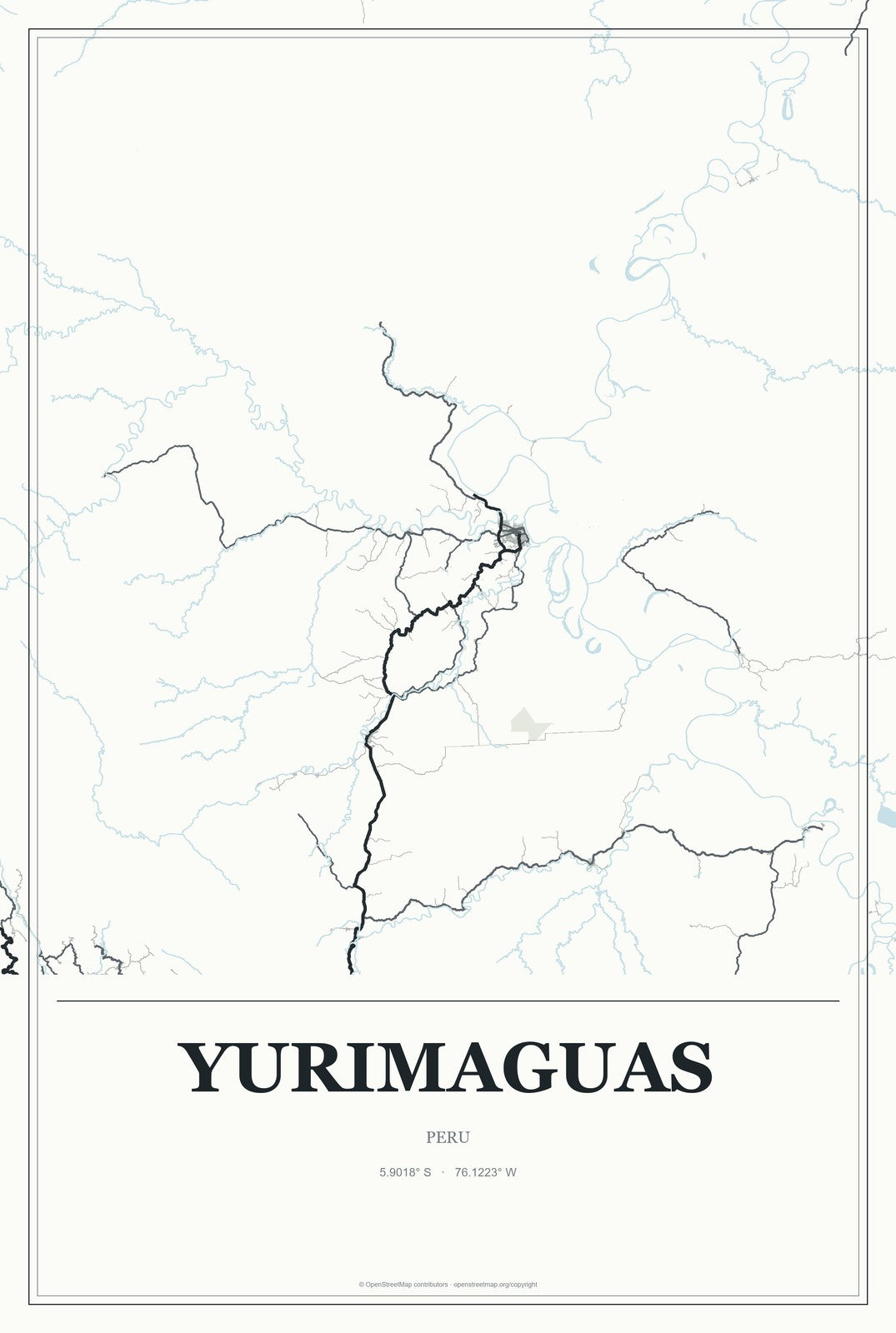 Yurimaguas, Peru City Map Aluminum Sign in Gallery Air style