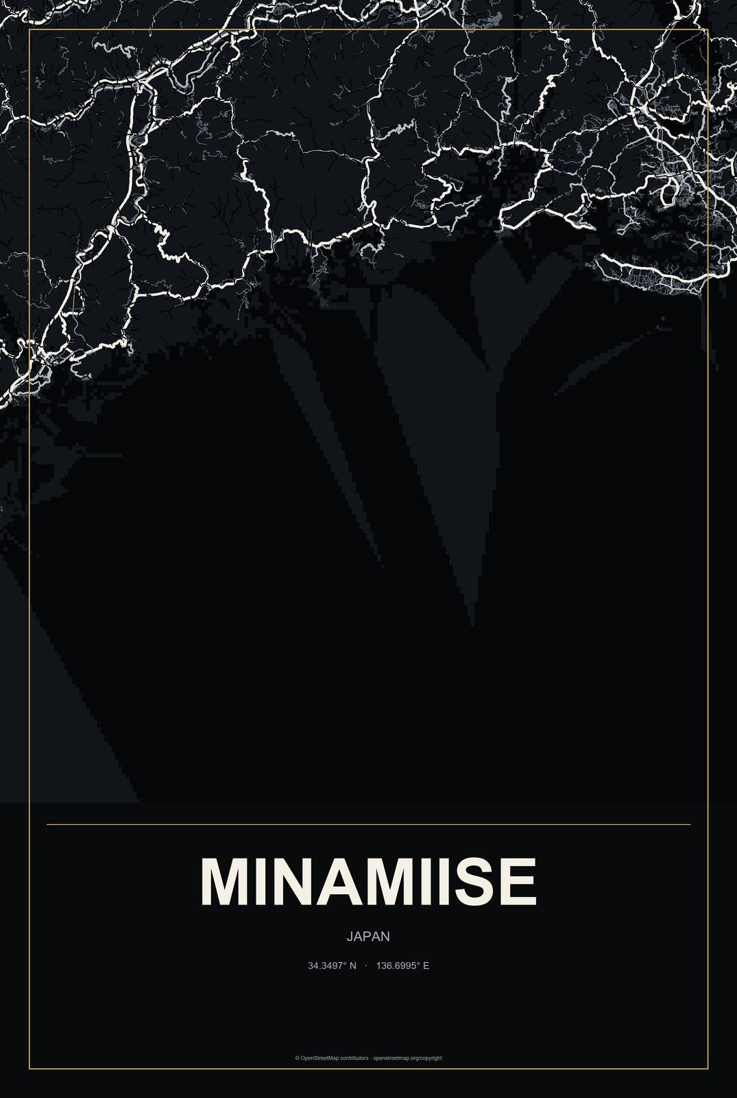 Minamiise, Japan City Map Aluminum Sign in Metropolitan Noir style