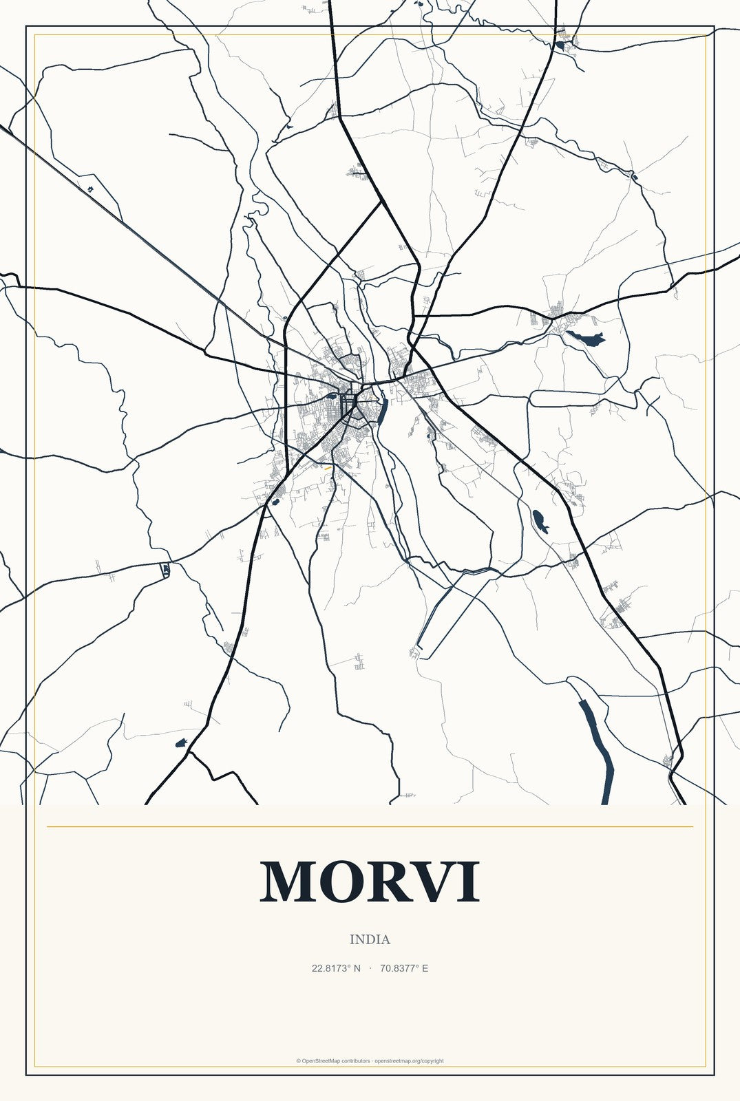 Morvi, India City Map Aluminum Sign in Citrine Modern style