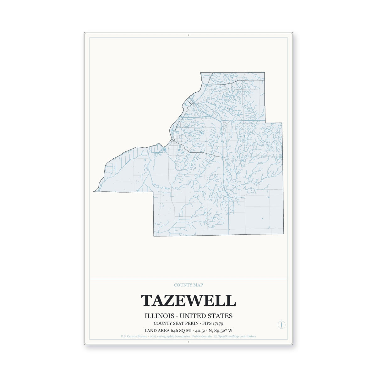 Tazewell County, Illinois Map Aluminum Sign in Gallery Air style