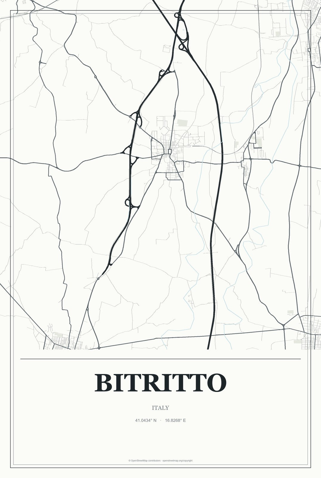 Bitritto, Italy City Map Aluminum Sign in Gallery Air style