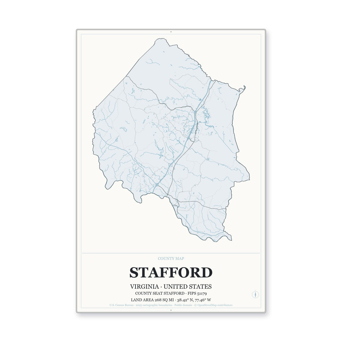 Stafford County, Virginia Map Aluminum Sign in Gallery Air style