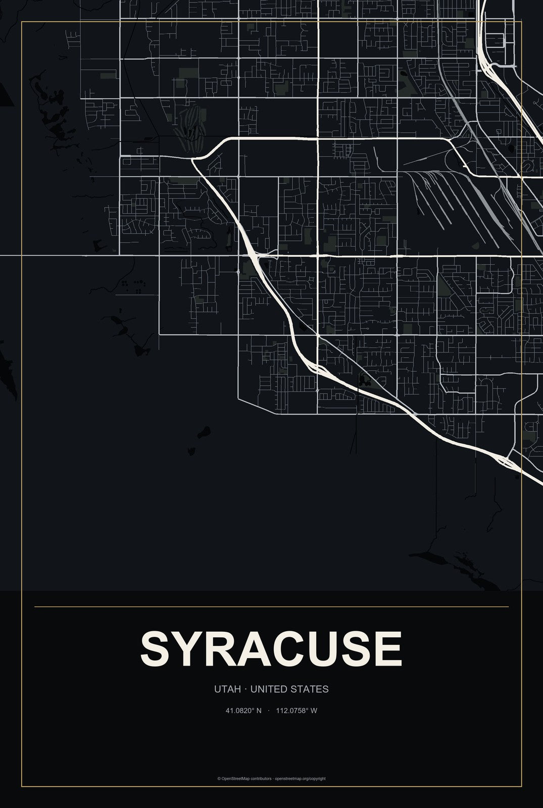Syracuse, Utah City Map Aluminum Sign in Metropolitan Noir style