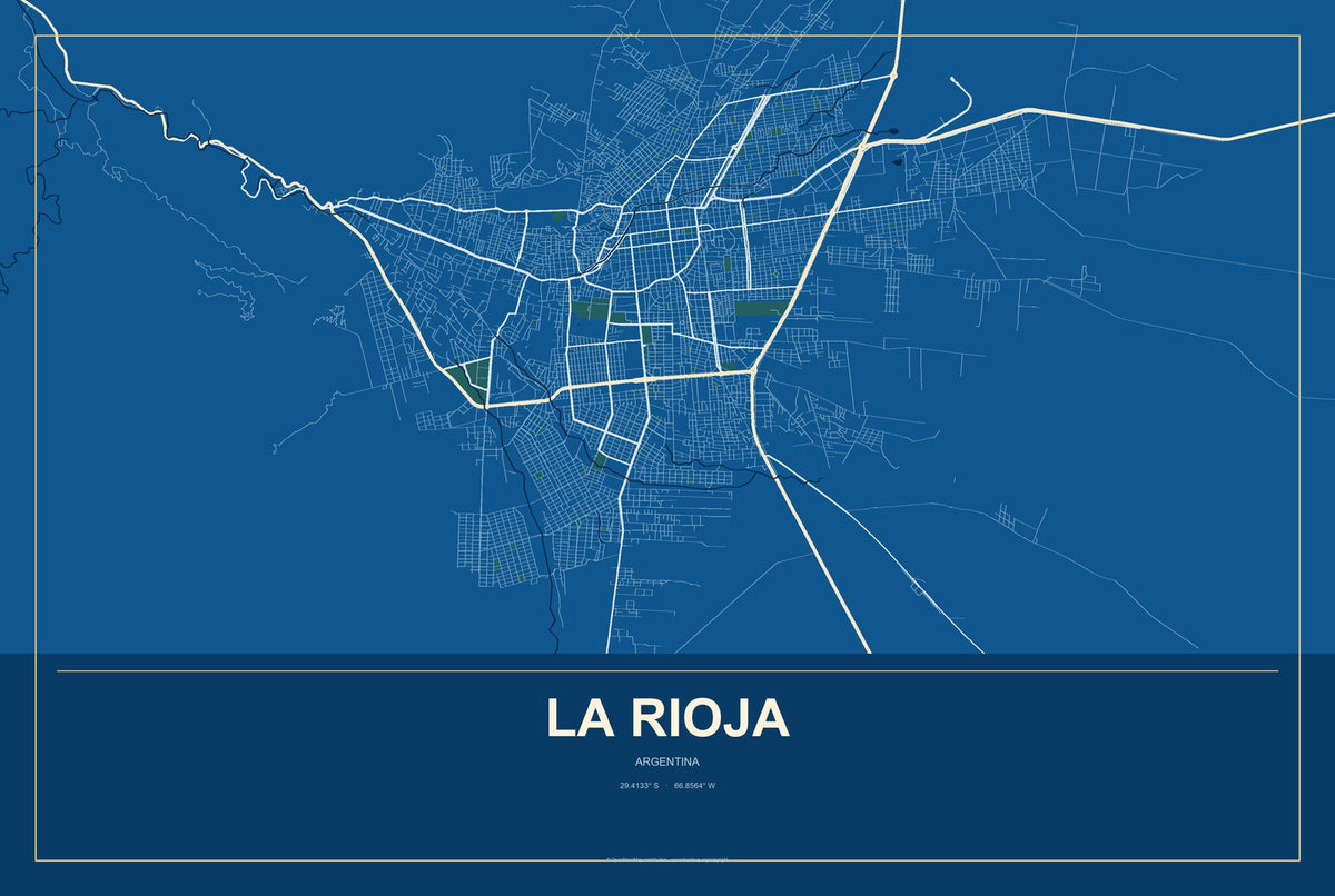 La Rioja, Argentina City Map Aluminum Sign in Harbor Cobalt style