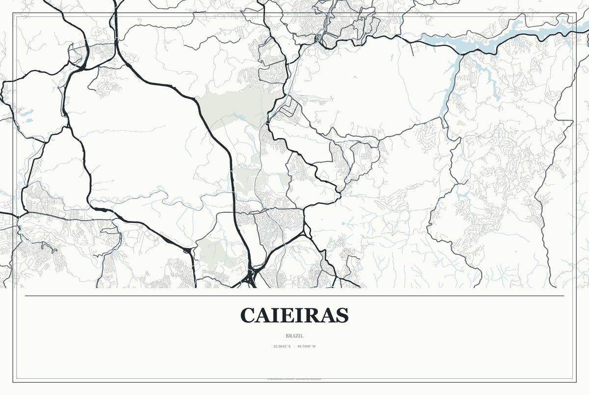 Caieiras, Brazil City Map Aluminum Sign in Gallery Air style