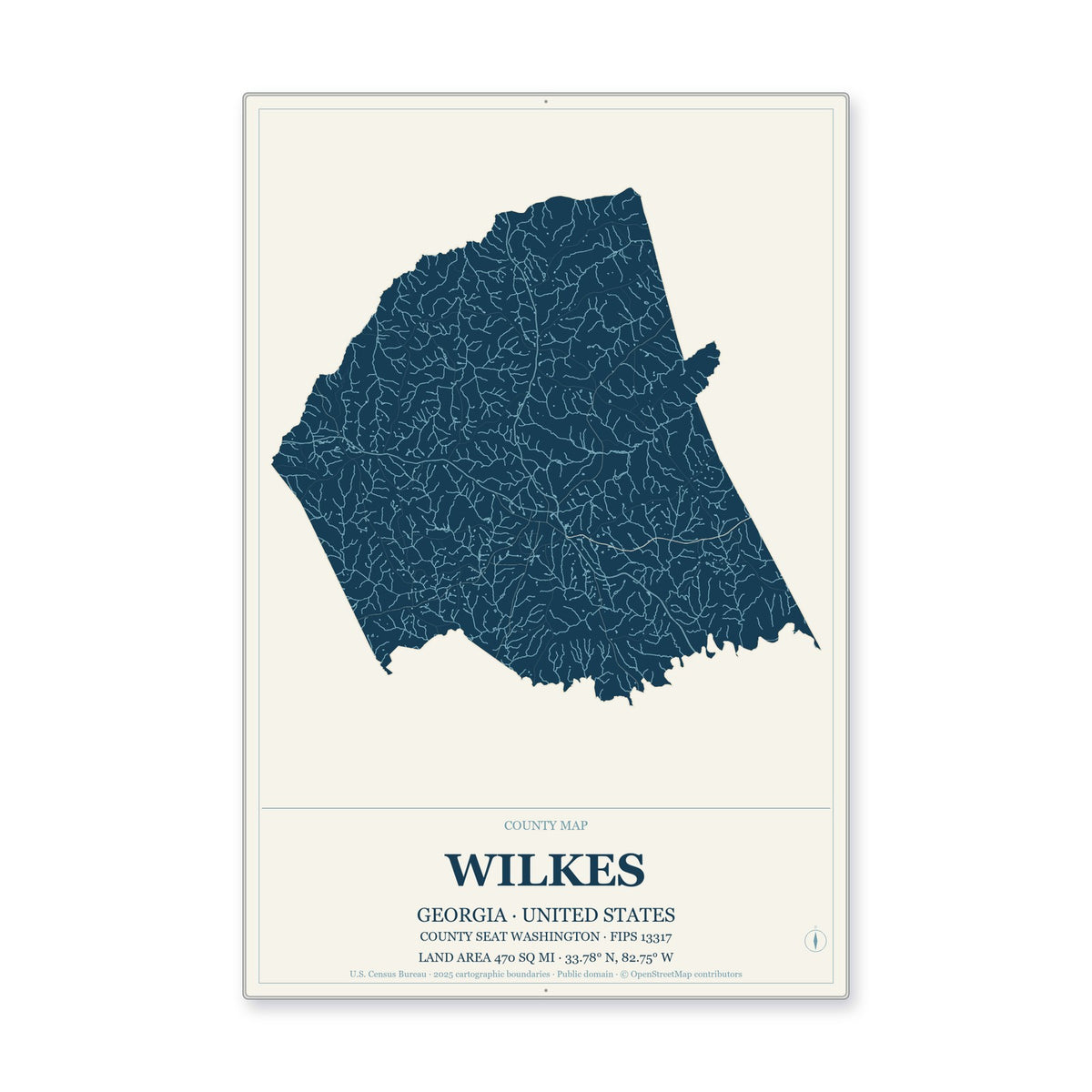 Wilkes County, Georgia Map Aluminum Sign in Coastal Cutout style