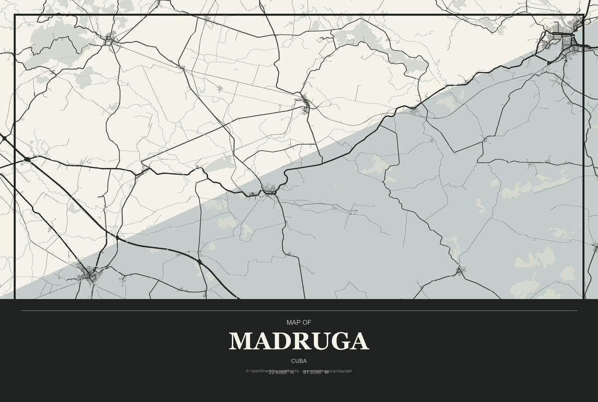 Madruga, Cuba City Map Aluminum Sign in Museum Plaque style