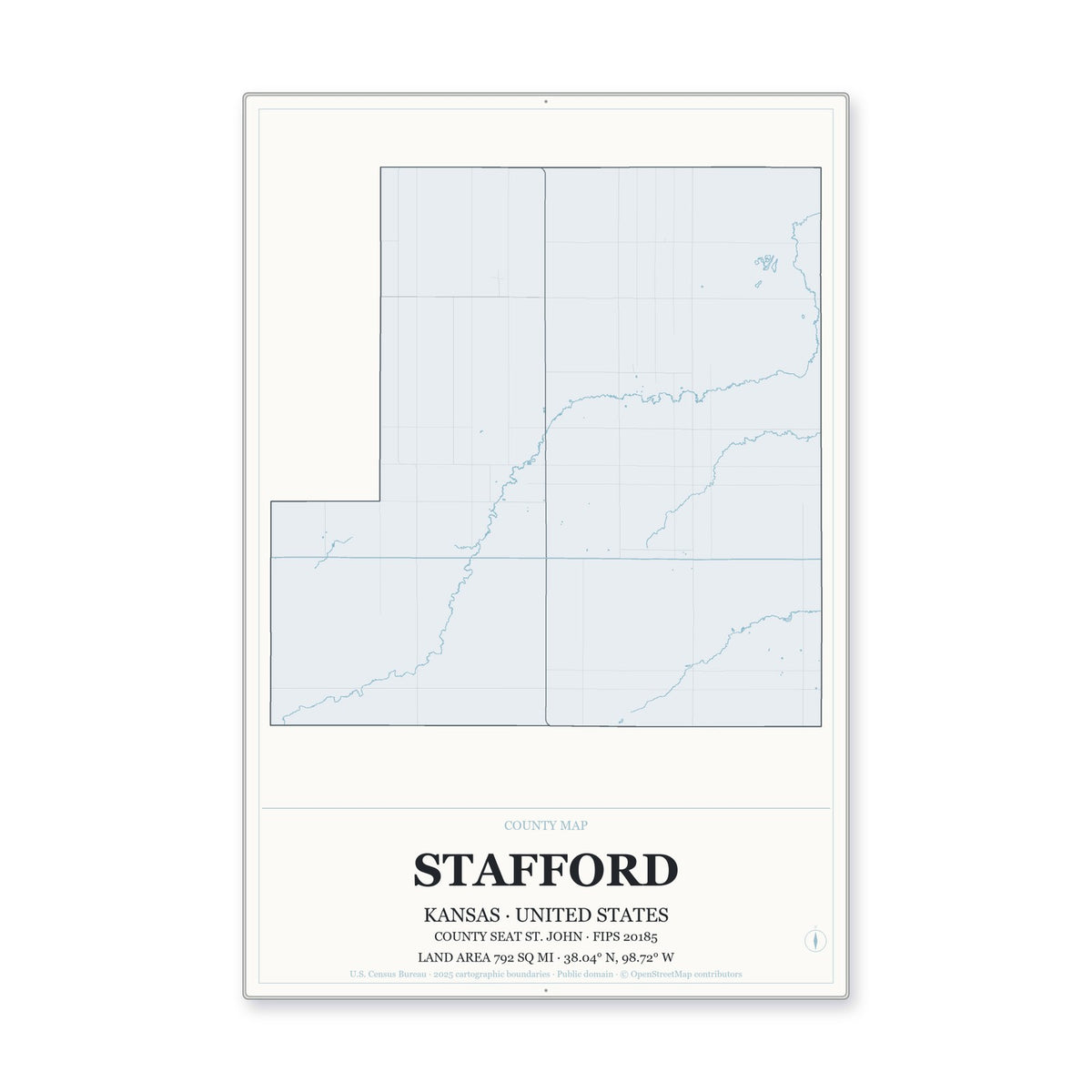 Stafford County, Kansas Map Aluminum Sign in Gallery Air style