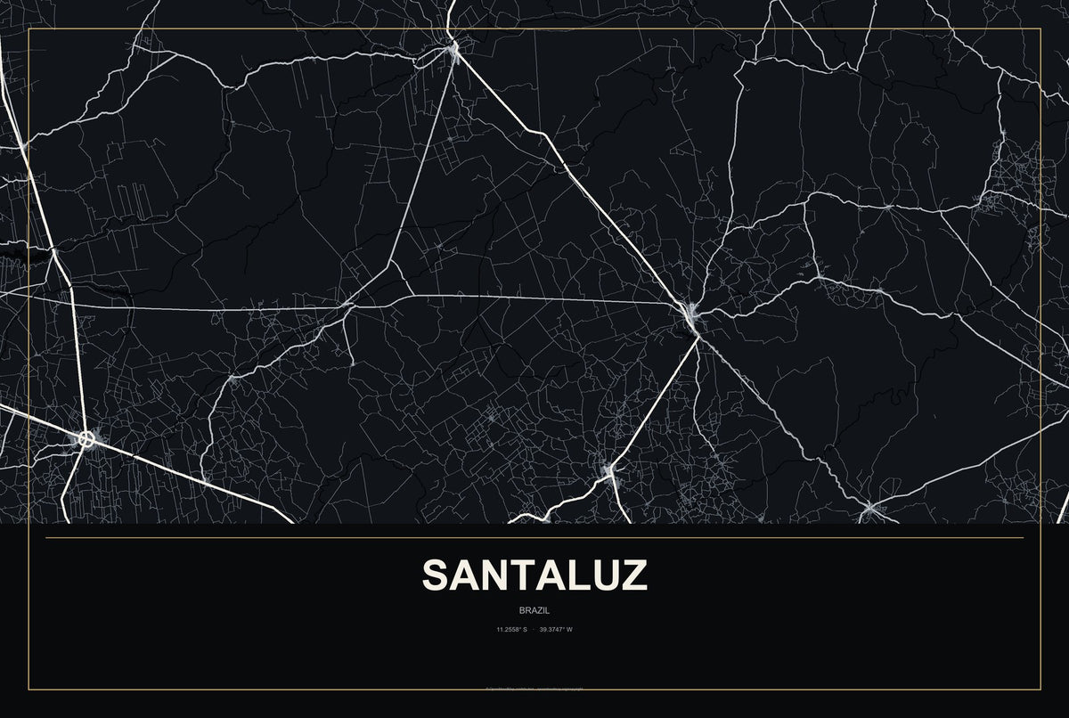 Santaluz, Brazil City Map Aluminum Sign in Metropolitan Noir style