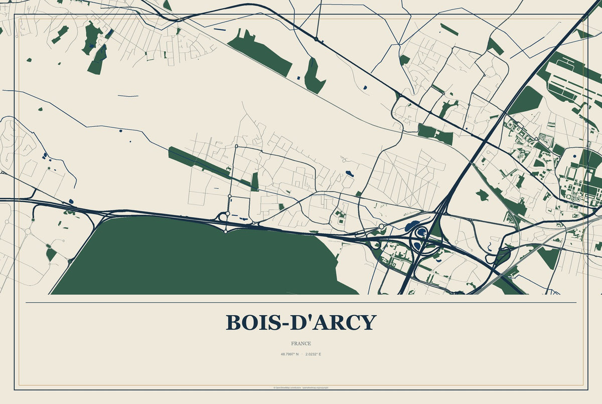 Bois-d'Arcy, France City Map Aluminum Sign in Coastal Cutout style