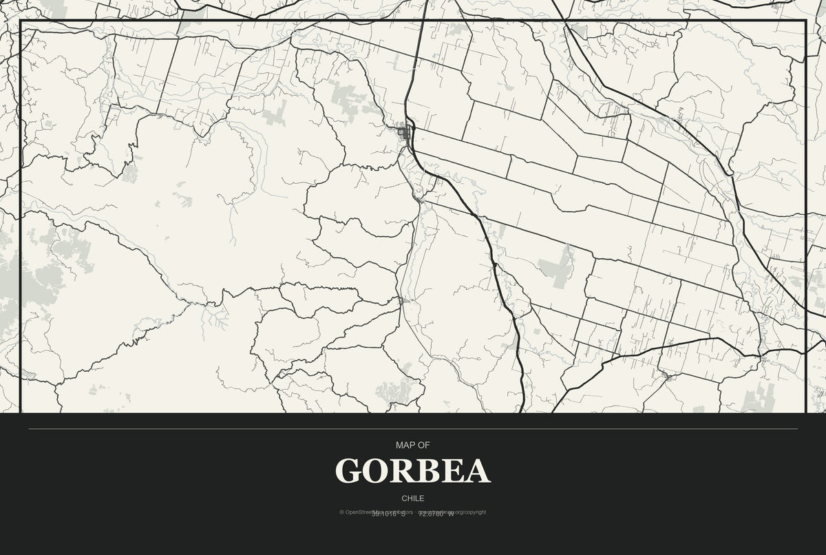 Gorbea, Chile City Map Aluminum Sign in Museum Plaque style