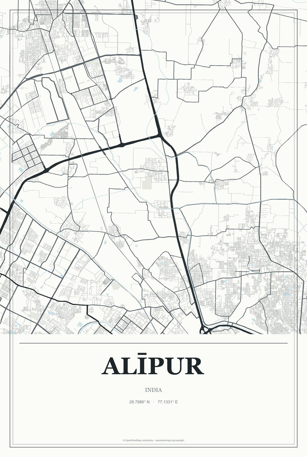 Alīpur, India City Map Aluminum Sign in Gallery Air style