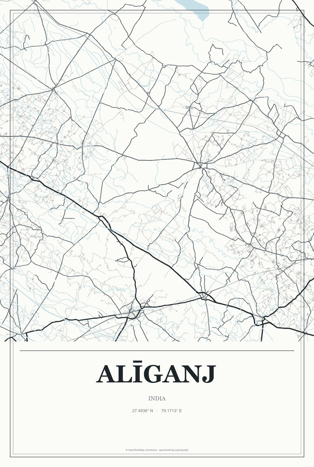 Alīganj, India City Map Aluminum Sign in Gallery Air style