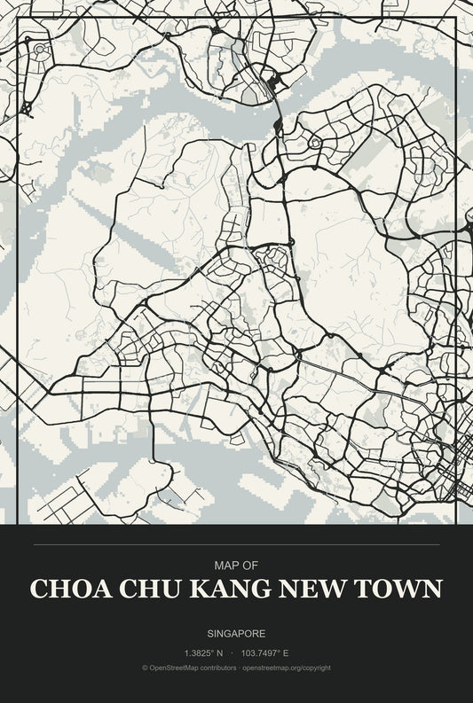 Choa Chu Kang New Town, Singapore City Map Aluminum Sign in Museum Plaque style