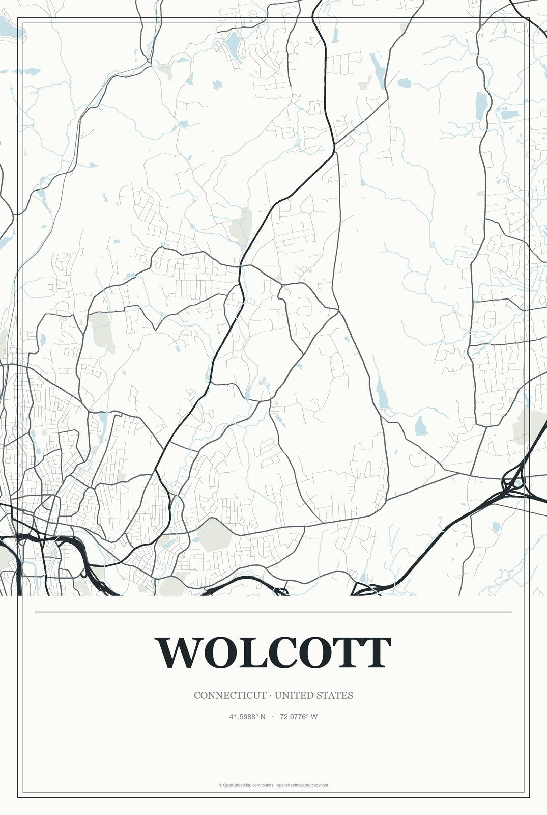 Wolcott, Connecticut City Map Aluminum Sign in Gallery Air style
